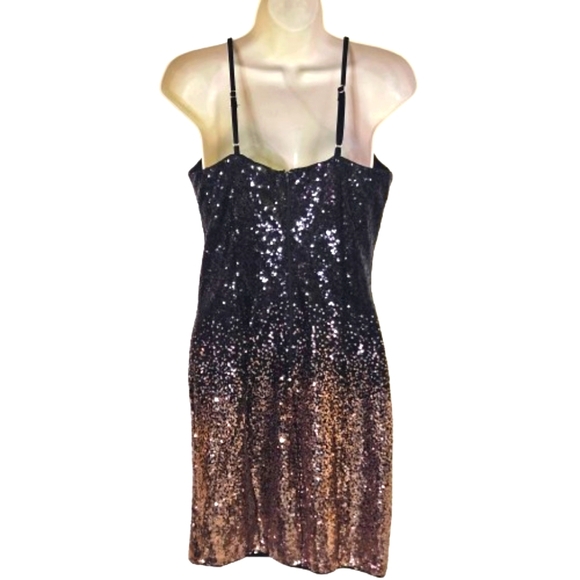 IRIS Black & Gold Ombre Sequin Cocktail Strappy Mini Dress,Medium - Picture 2 of 16